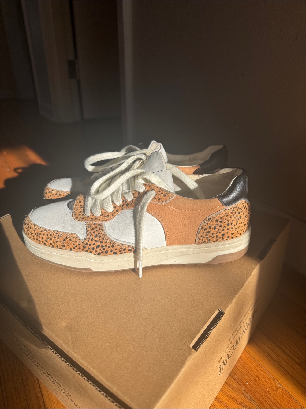 Madewell White and Tan Leopard-Accent Sneakers